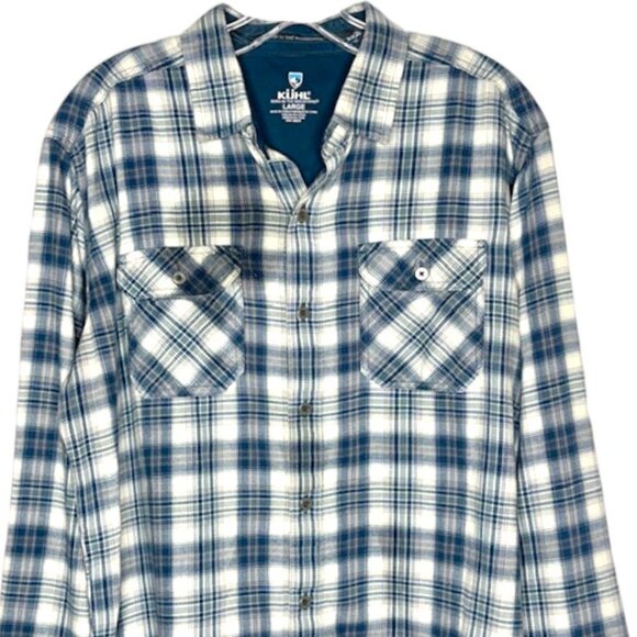 Kuhl DILLINGR™ Plaid Flannel Shirt Outdoor Workwear - Olive/Sage/Grey - L - Picture 2 of 9